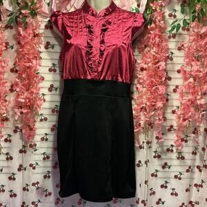 Bebop Black & fuchsia  midi dress with ruffles #goth #party #velvet